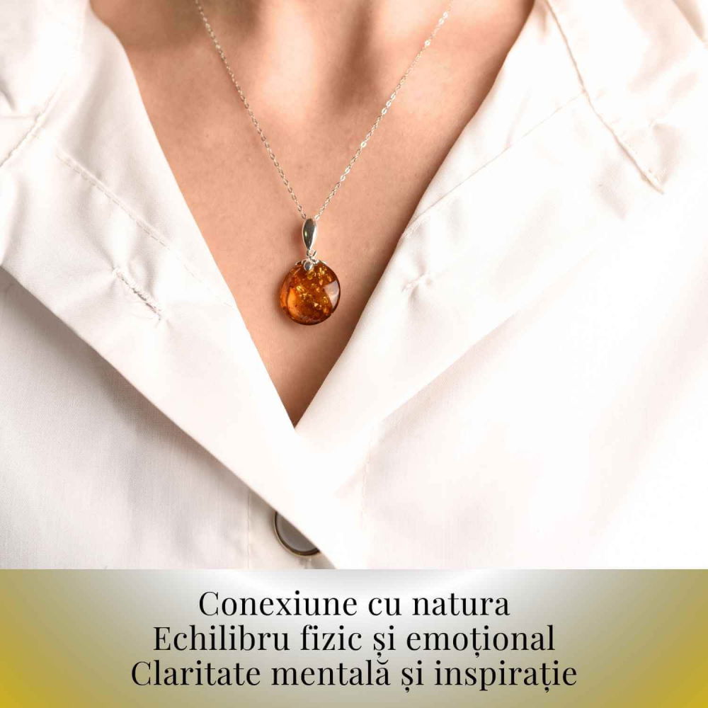 Colier argint 925 cu chihlimbar natural - design rotund elegant [5]