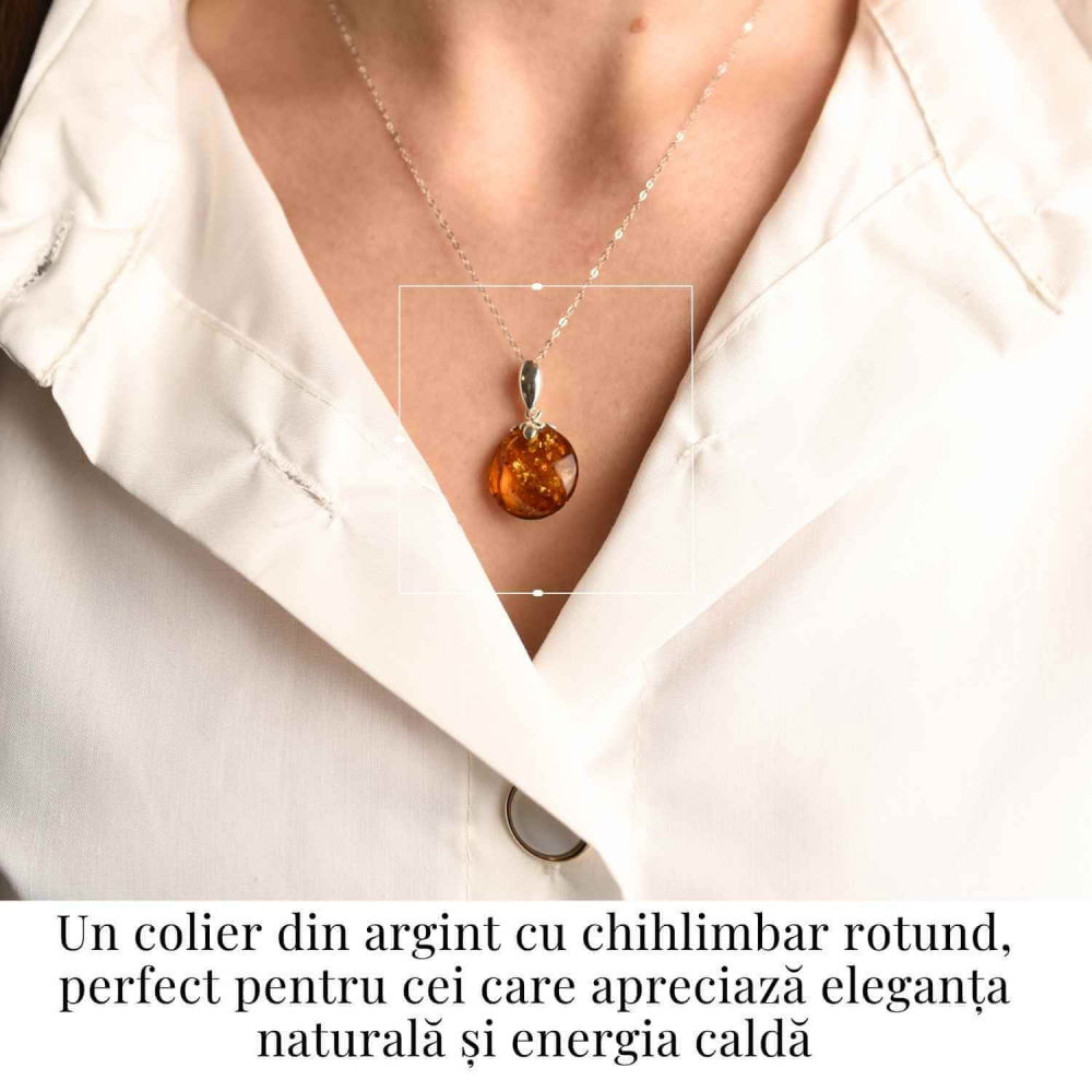 Colier argint 925 cu chihlimbar natural - design rotund elegant [2]
