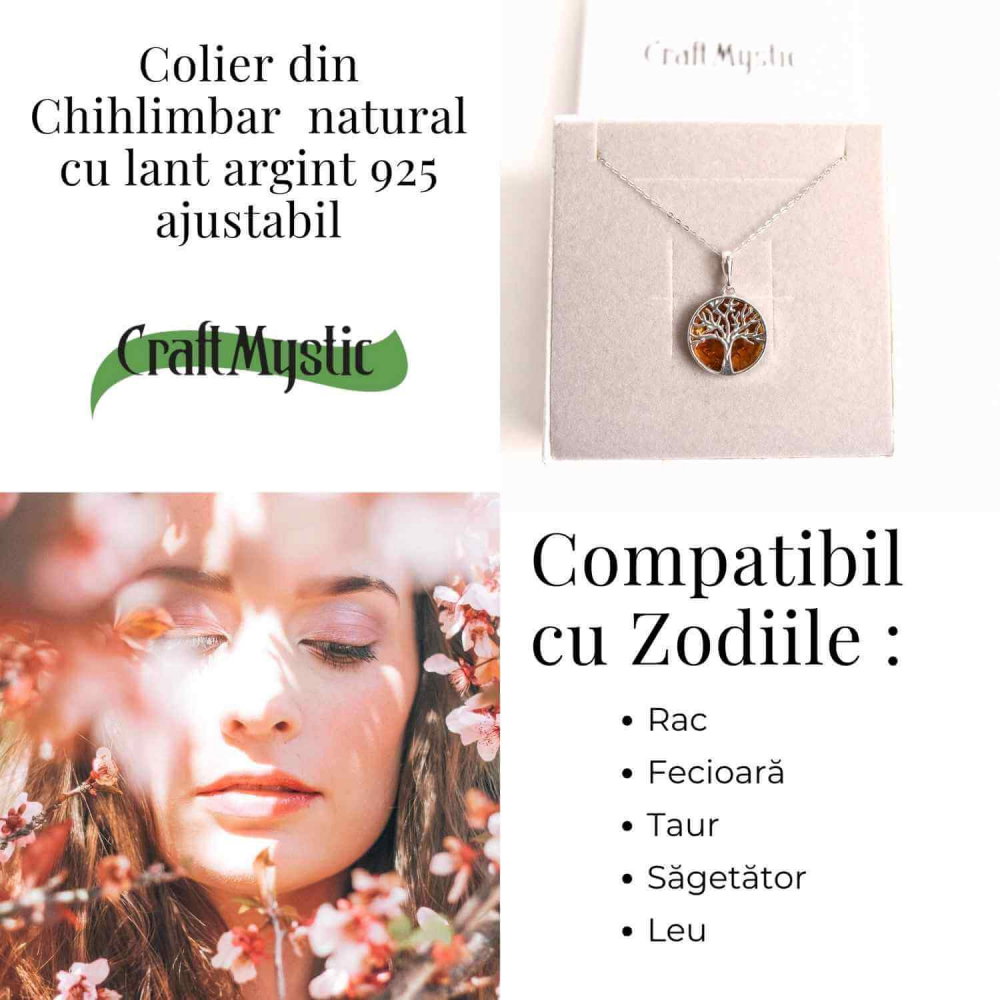 cColier argint 925 cu chihlimbar natural - copacul vietii rotund [4]