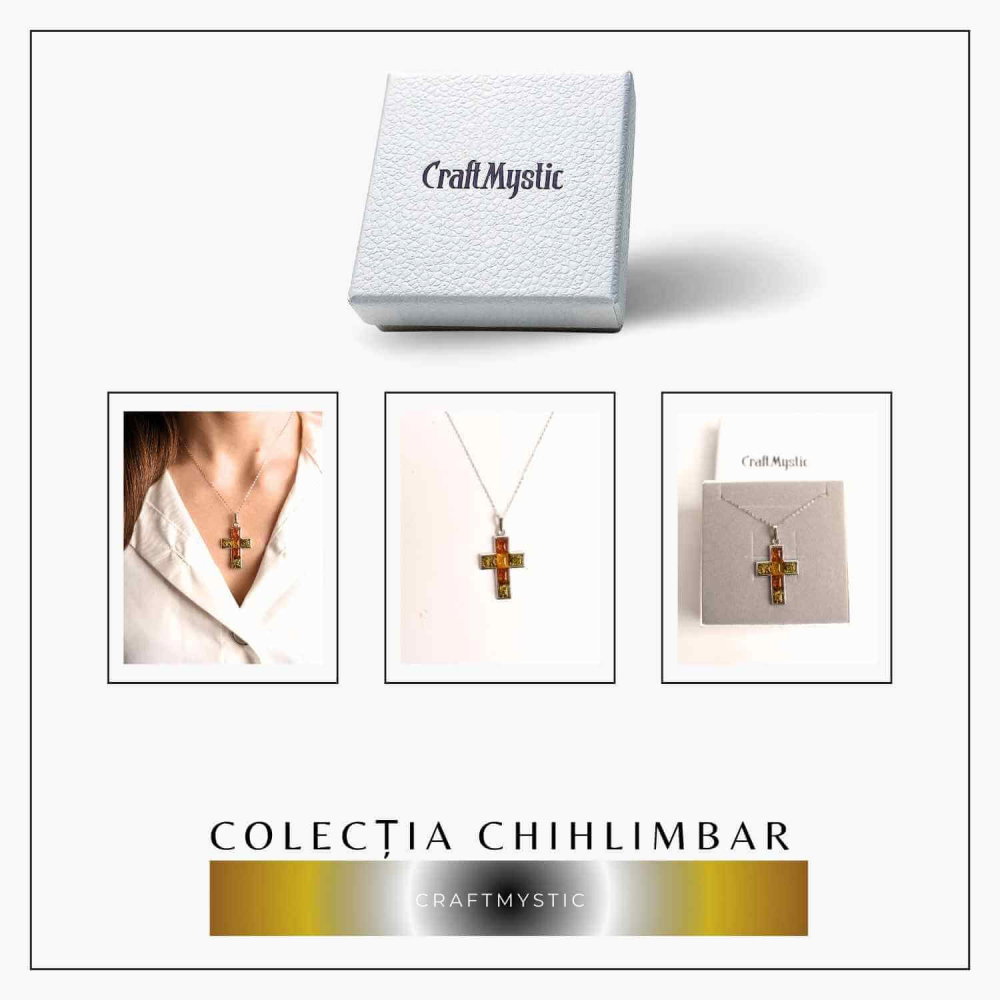 Colier argint 925 cu chihlimbar natural - crucea protectiei [7]