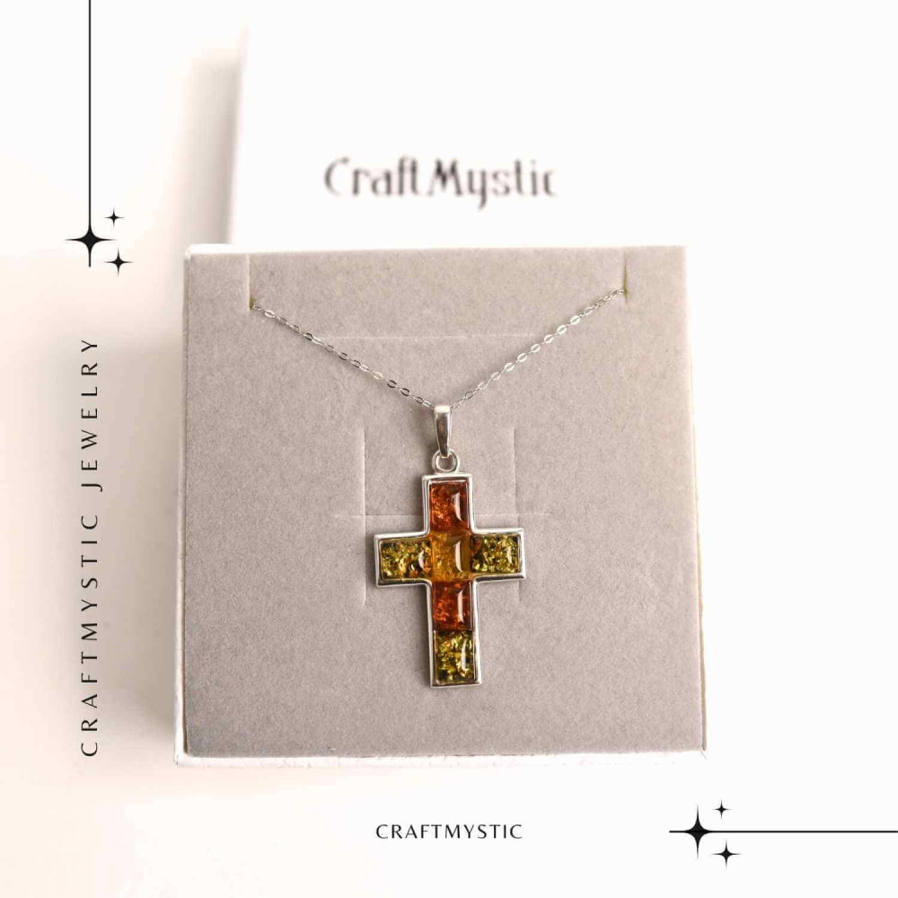 Colier argint 925 cu chihlimbar natural - crucea protectiei [6]