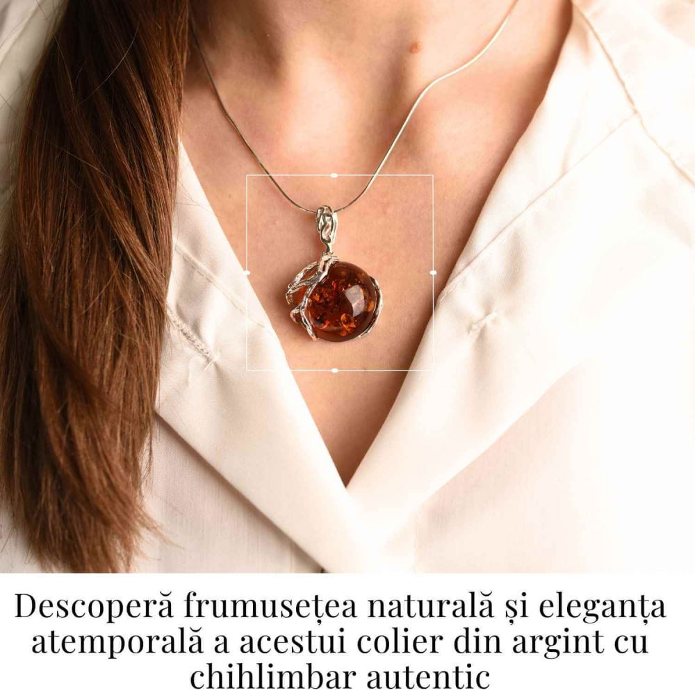 Colier argint 925 cu chihlimbar natural - design rotund elegant [2]