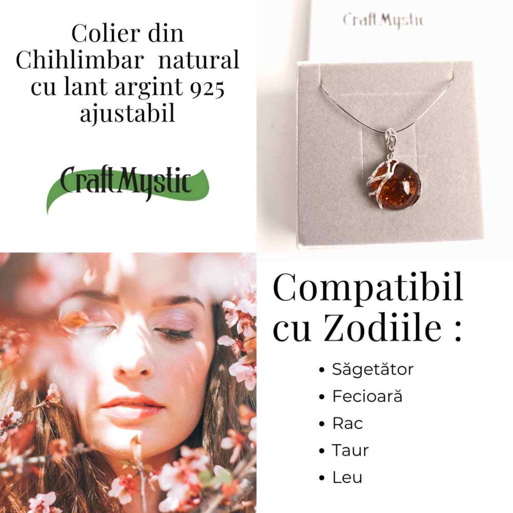 Colier argint 925 cu chihlimbar natural - design rotund elegant [3]