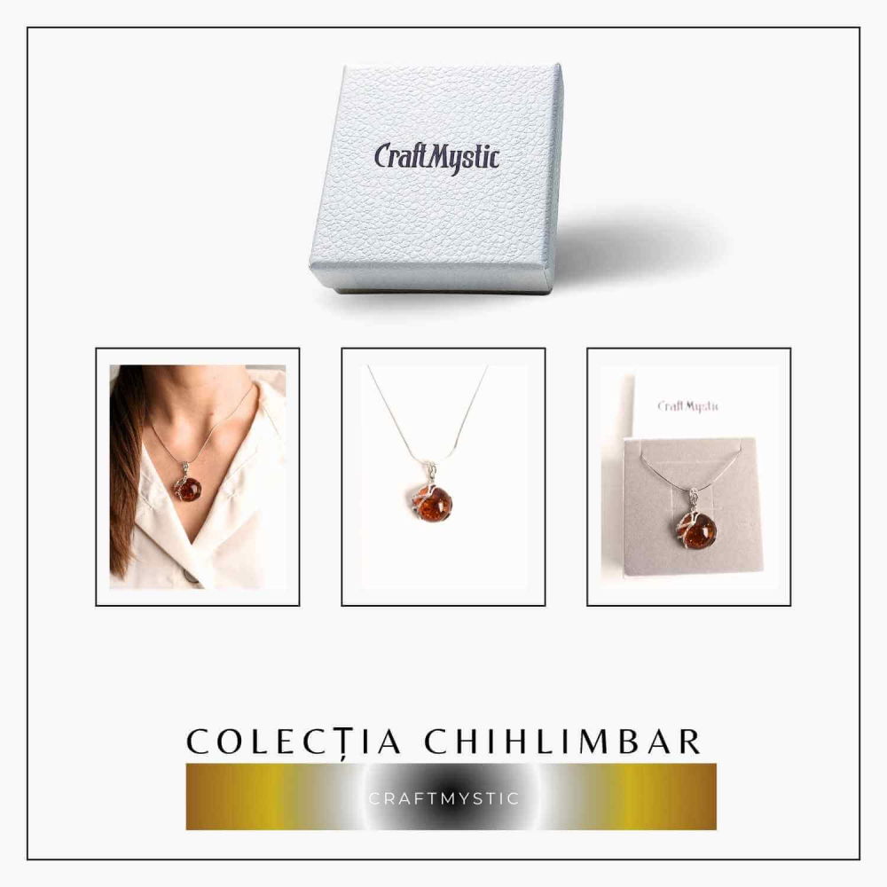 Colier argint 925 cu chihlimbar natural - design rotund elegant [6]