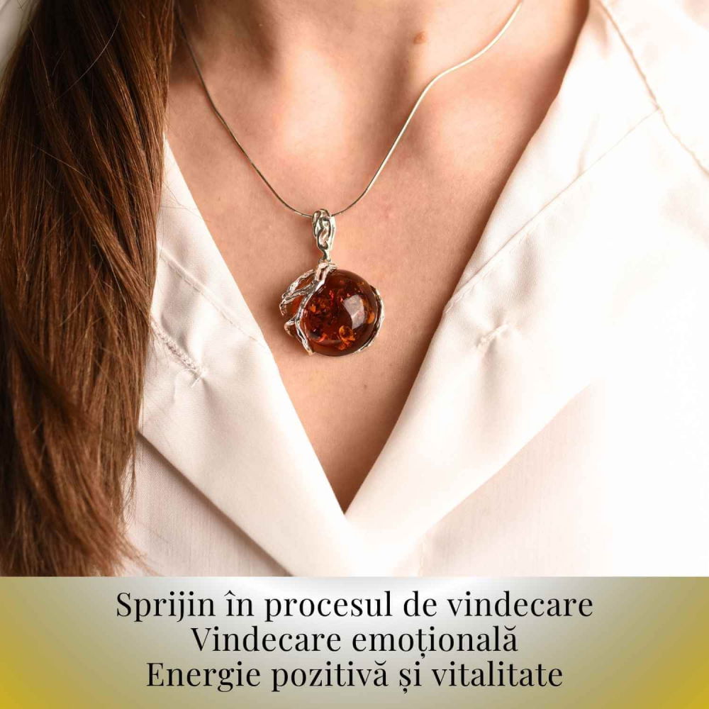 Colier argint 925 cu chihlimbar natural - design rotund elegant [8]