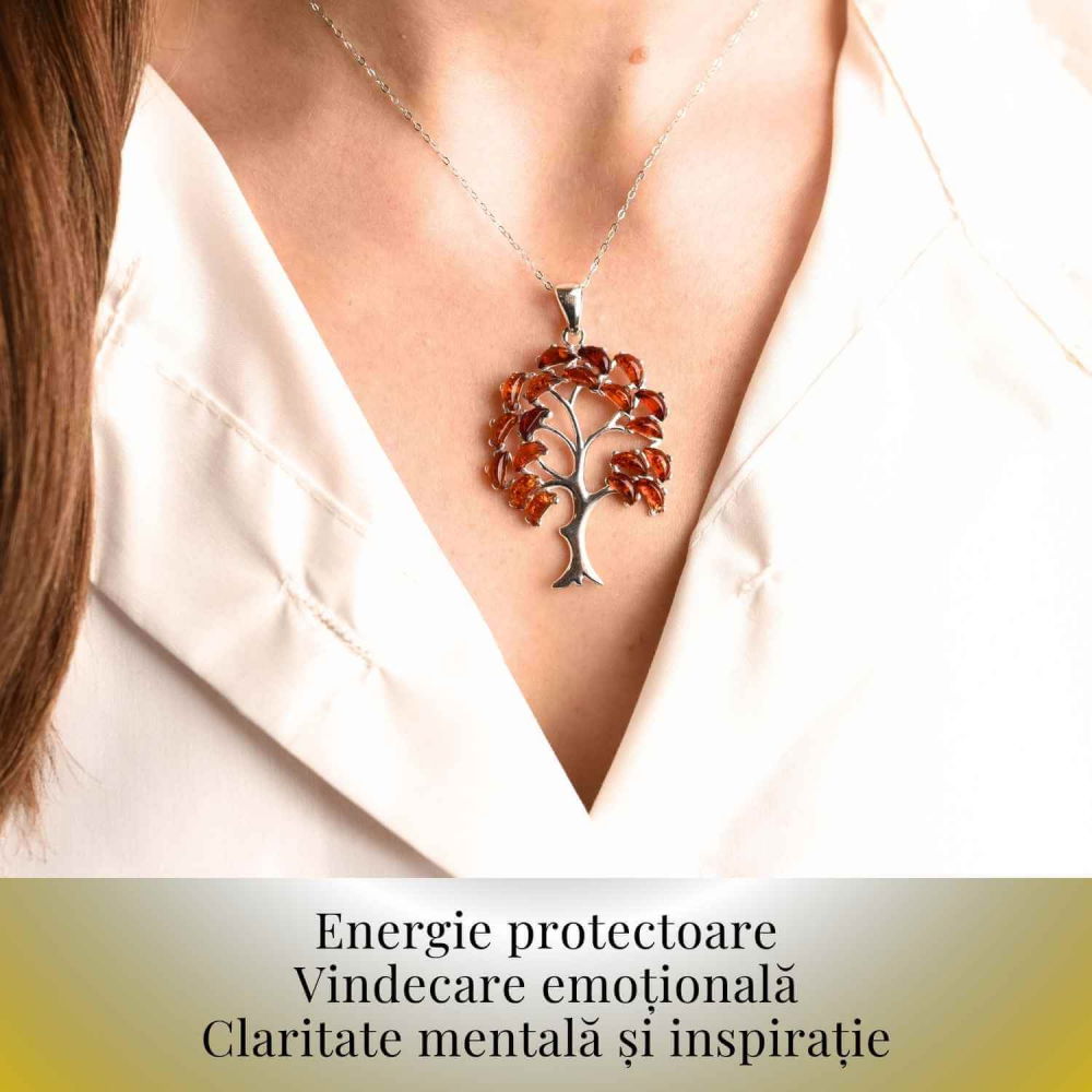 Colier argint 925 cu chihlimbar natural - simbolul copacului vietii [8]