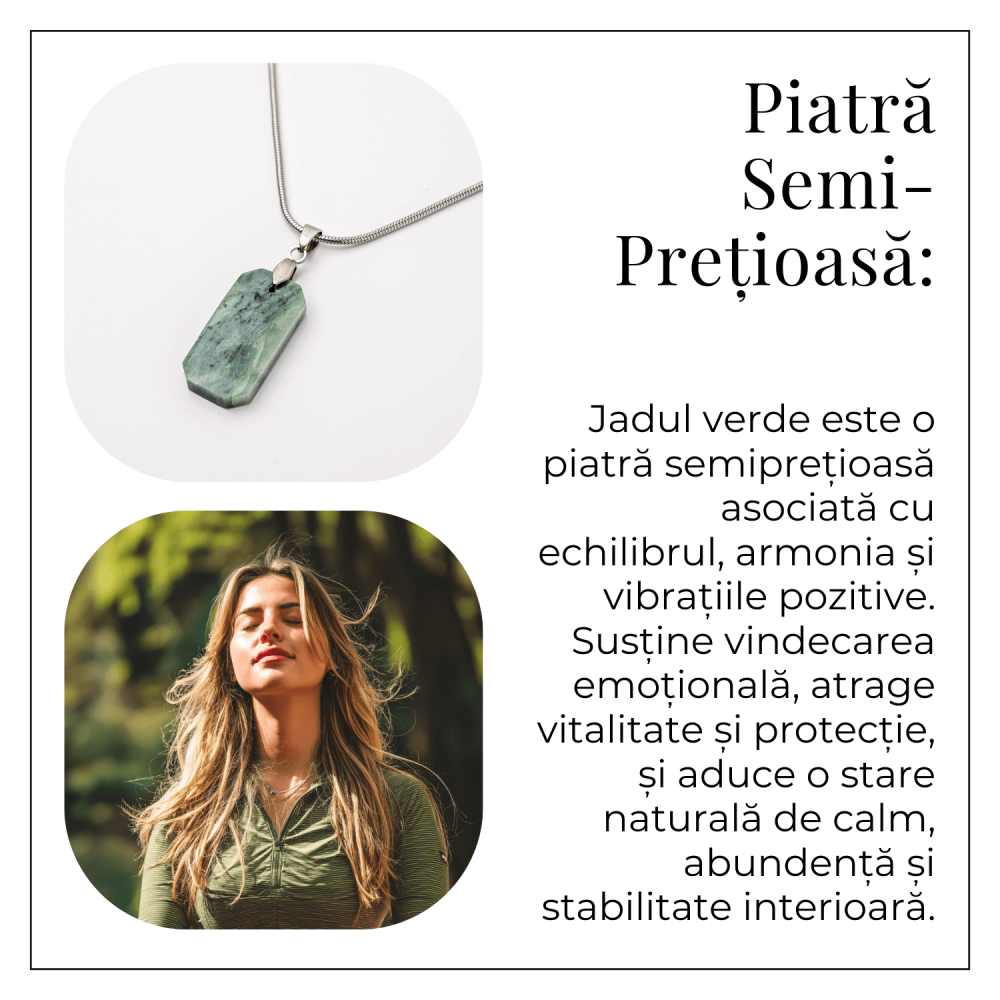 Colier cu Jad Verde Indonezian si Lant Titanium – Echilibru, Eleganta si Energie Pozitiva [6]