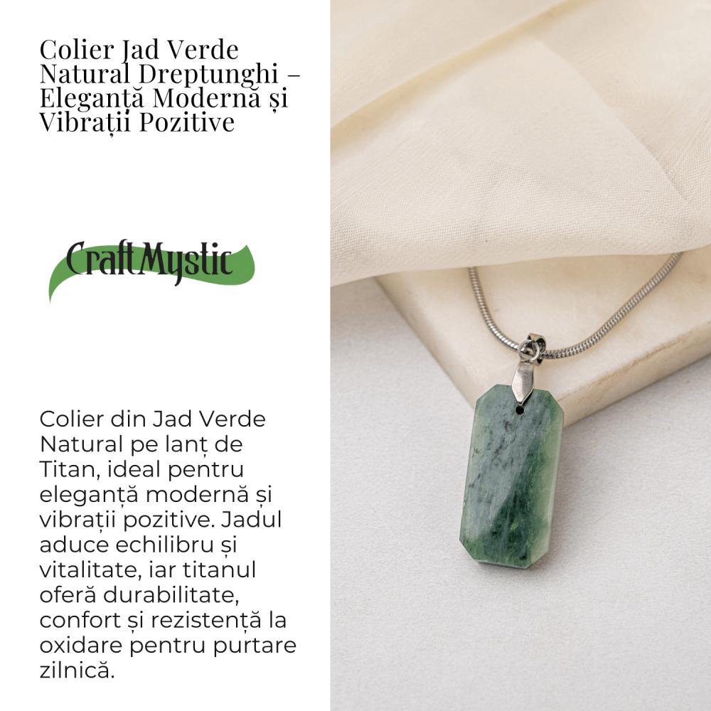 Colier cu Jad Verde Indonezian si Lant Titanium – Echilibru, Eleganta si Energie Pozitiva [3]