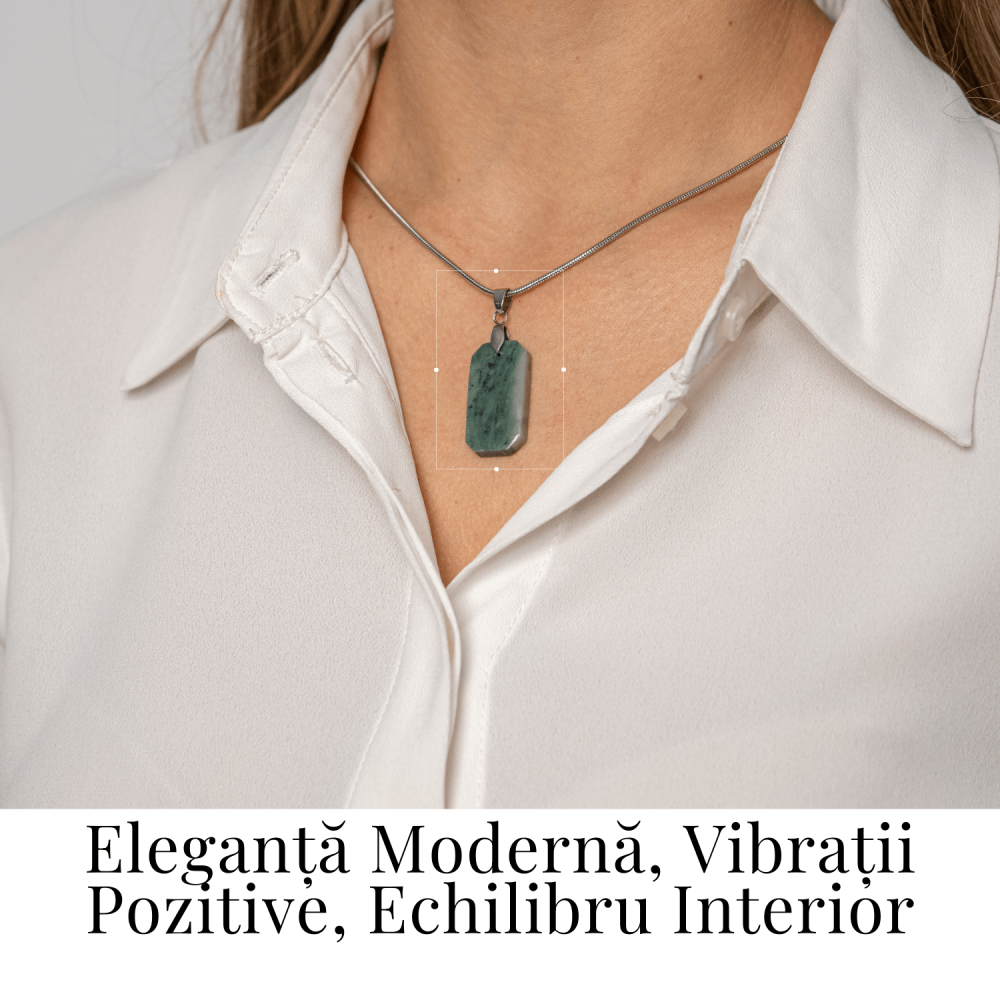 Colier cu Jad Verde Indonezian si Lant Titanium – Echilibru, Eleganta si Energie Pozitiva [2]