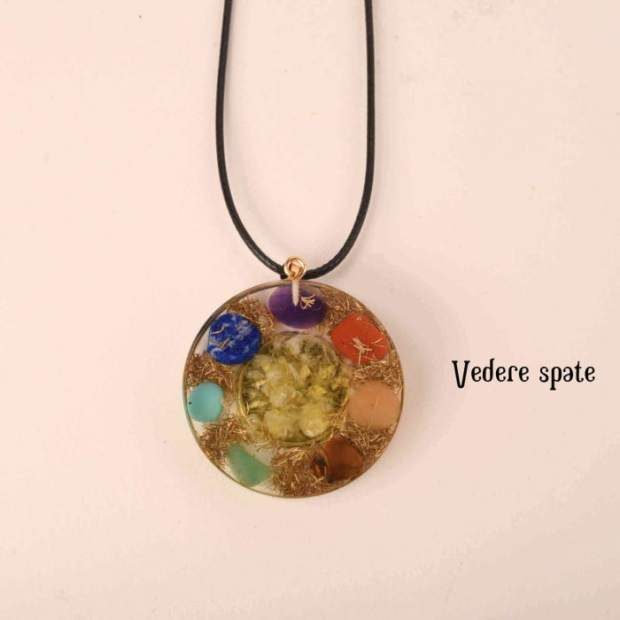 Colier cu pandantiv 35mm cu energie Orgonica cu Arborele Vietii cuprat si pietre naturale pentru cele sapte chakre [6]