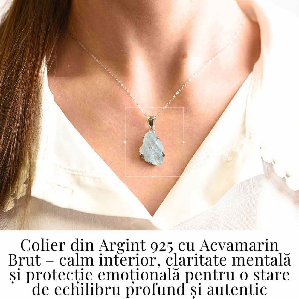 Colier Argint 925 cu Acvamarin Brut 2.95 gr– Liniste Interioara si Claritate [2]