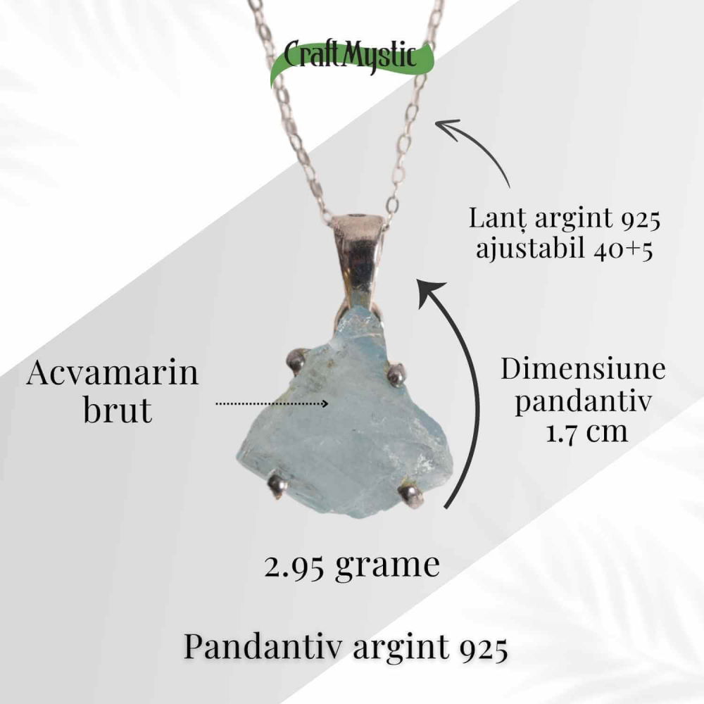 Colier Argint 925 cu Acvamarin Brut 2.95 gr– Liniste Interioara si Claritate [5]
