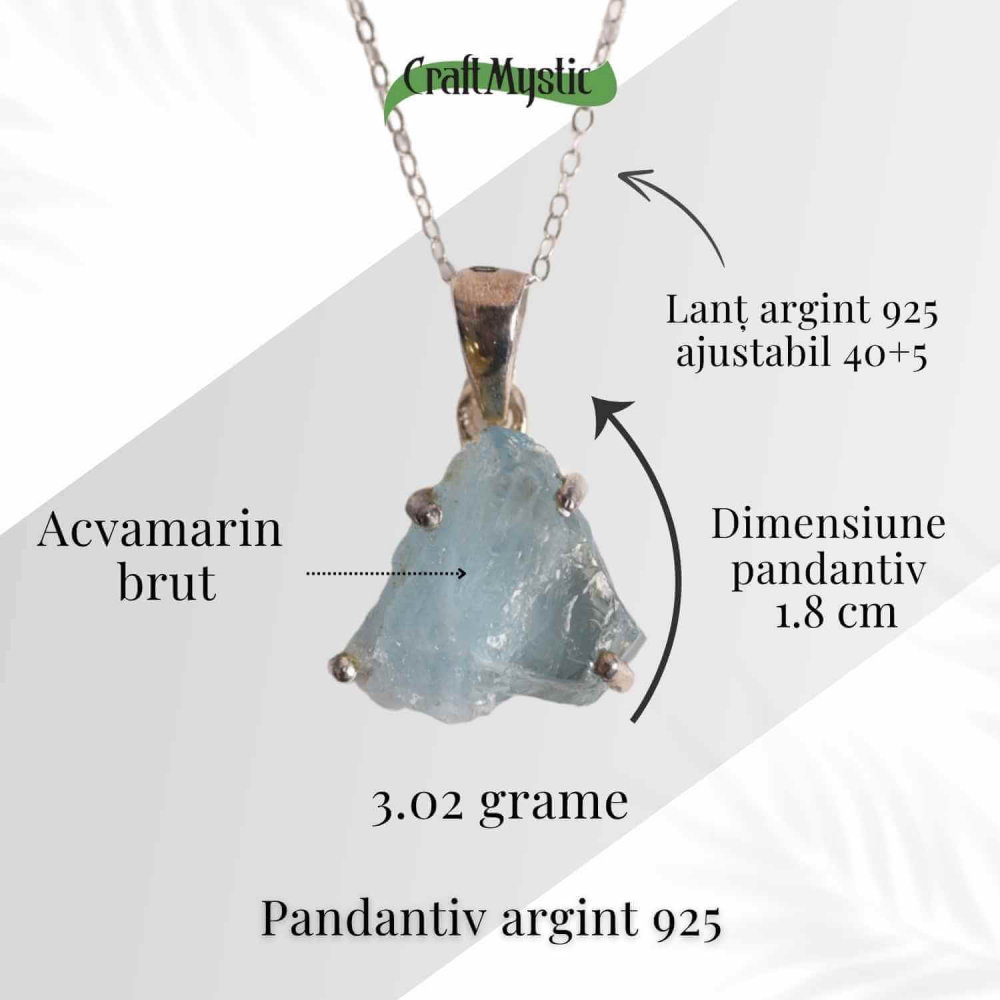 Colier Argint 925 cu Acvamarin Brut 3.02 gr- Liniste Interioara si Claritate [5]