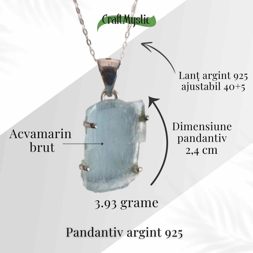 Colier Argint 925 cu Acvamarin Brut 3.93 gr– Liniste Interioara si Claritate [5]