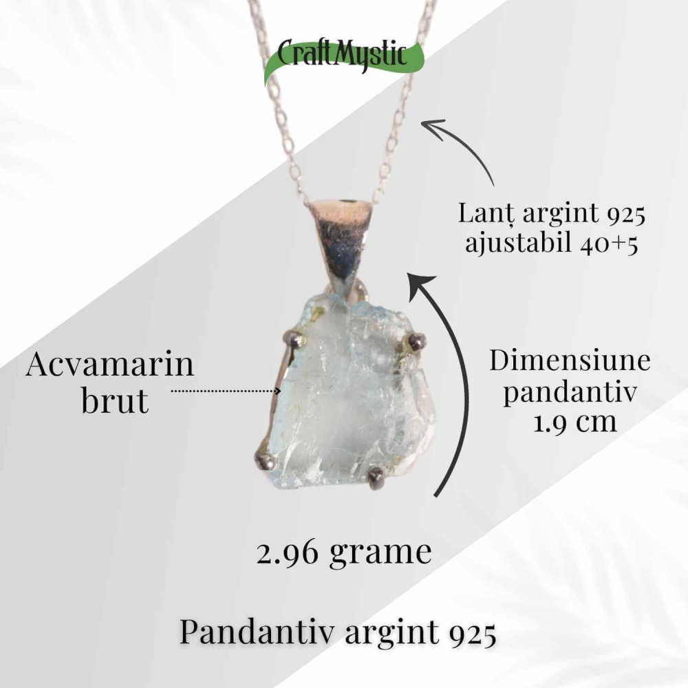 Colier Argint 925 cu Acvamarin Brut 2.96 gr- Liniste Interioara si Claritate [5]