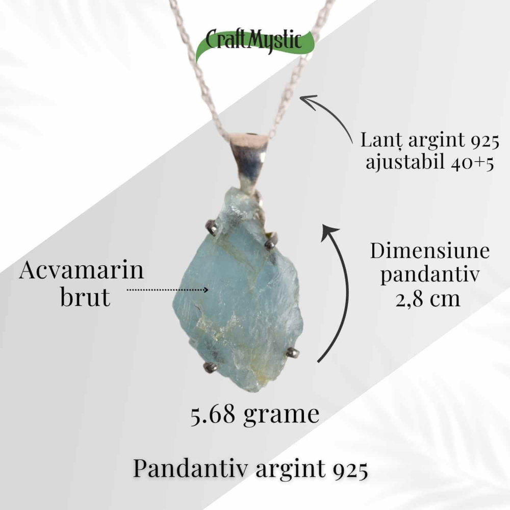 Colier Argint 925 cu Acvamarin Brut 5.68 gr- Liniste Interioara si Claritate [5]