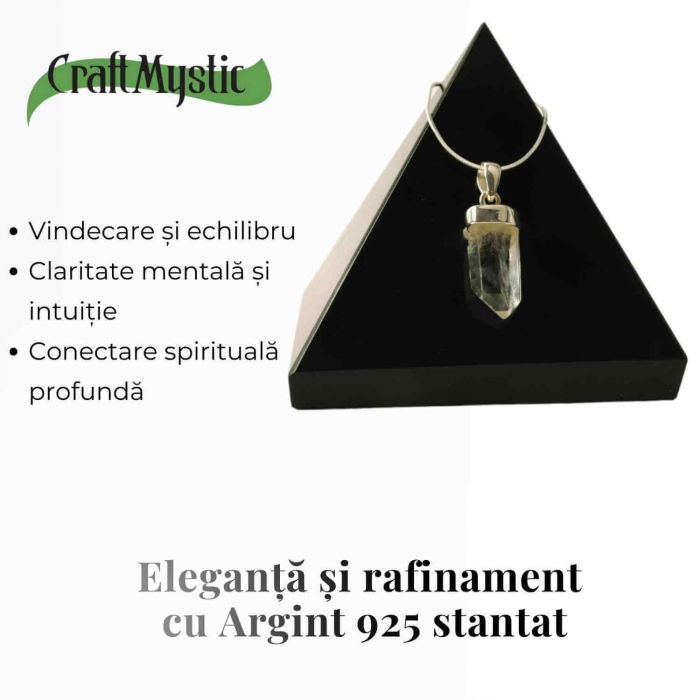 Colier argint 925 cu varf cuart lemurian natural, unic si energizant [3]