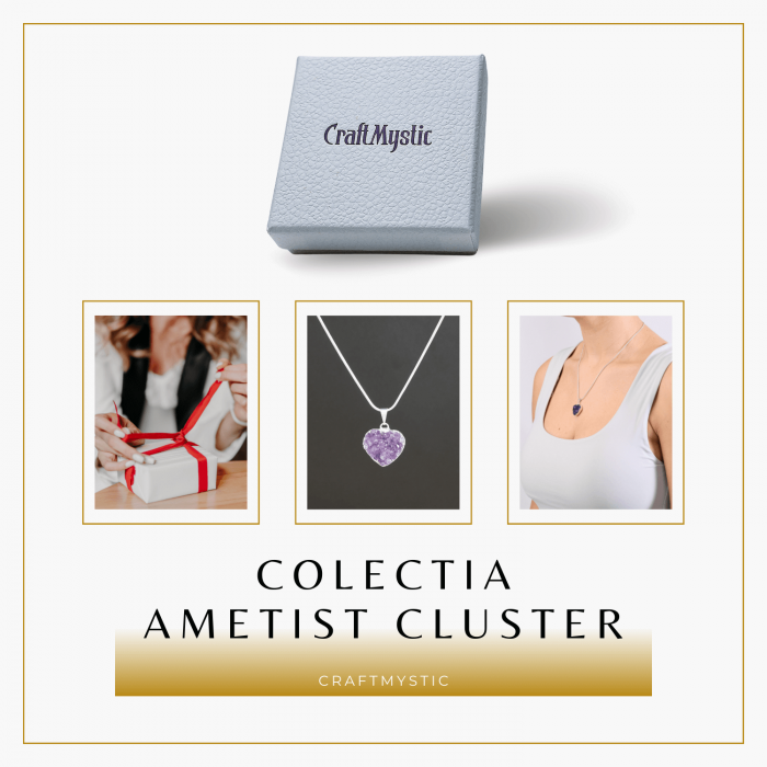 Colier Delicat cu Lant Argintiu si Pandantiv din Ametist Druzy Natural in Forma de Inima, 20-25mm [8]