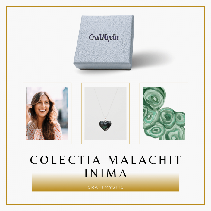 Colier Elegant cu Lant Argintiu si Pandantiv din Malachit Natural in Forma de Inima, 25mm [7]