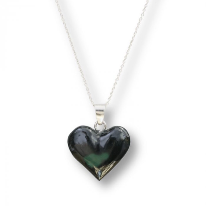 Colier Elegant cu Lant Argintiu si Pandantiv din Malachit Natural in Forma de Inima, 25mm [9]