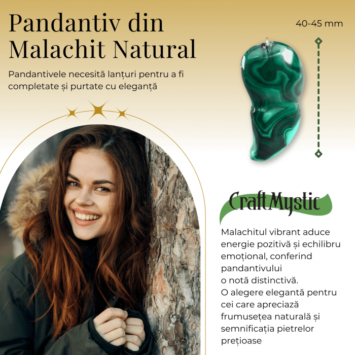 Pandantiv Unic 40-45 mm din Malachit Natural Forma Libera [2]