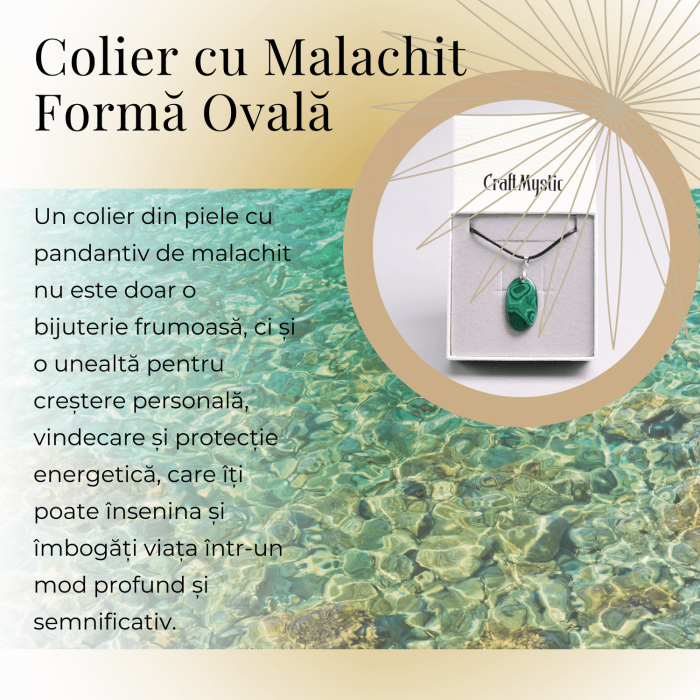 Colier cu Lant Reglabil si Pandantiv Oval din Malachit Natural 30mm [7]