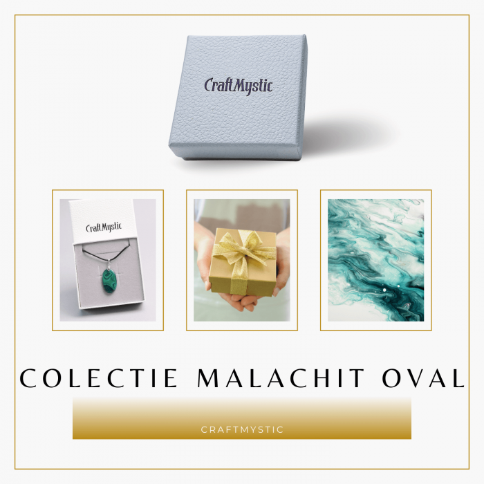 Colier cu Lant Reglabil si Pandantiv Oval din Malachit Natural 30mm [9]