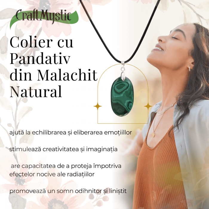 Colier cu Lant Reglabil si Pandantiv Oval din Malachit Natural 30mm [4]