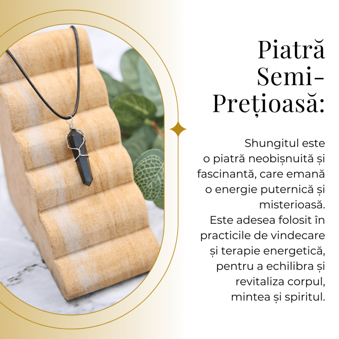 Colier Ajustabil cu Pandantiv Hexagonal din Shungit Natural, 35mm [5]