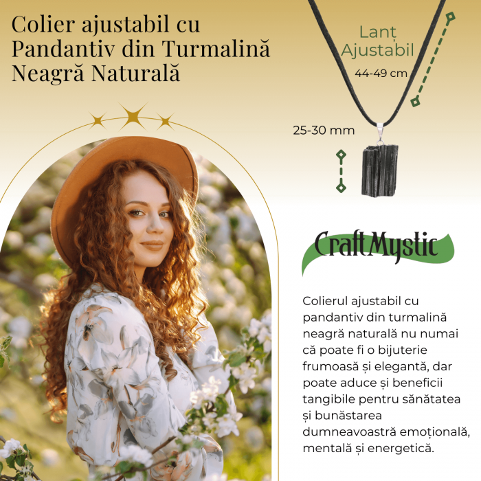 Colier Ajustabil cu Pandantiv din Turmalina Neagra Naturala 25-30mm [2]