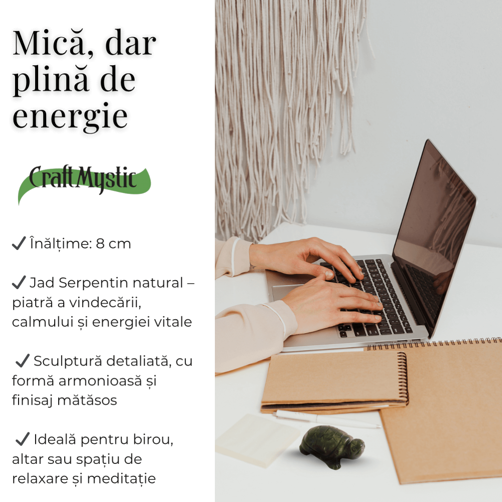 Paznica echilibrului – Testoasa din Jad Serpentin pentru Vitalitate si Liniste Interioara 8 cm lungime [3]