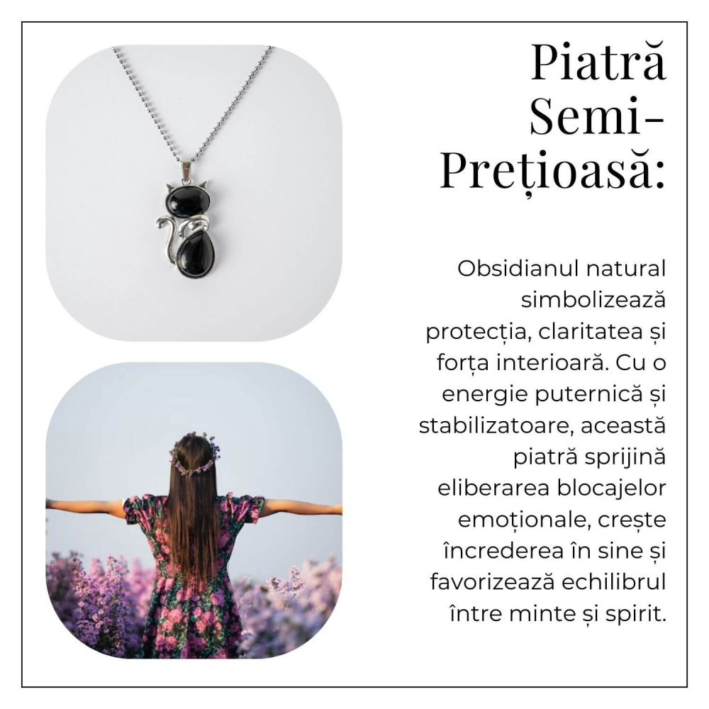 Protectie si Echilibru – Colier Pisica din Otel Inoxidabil cu Obsidian [6]