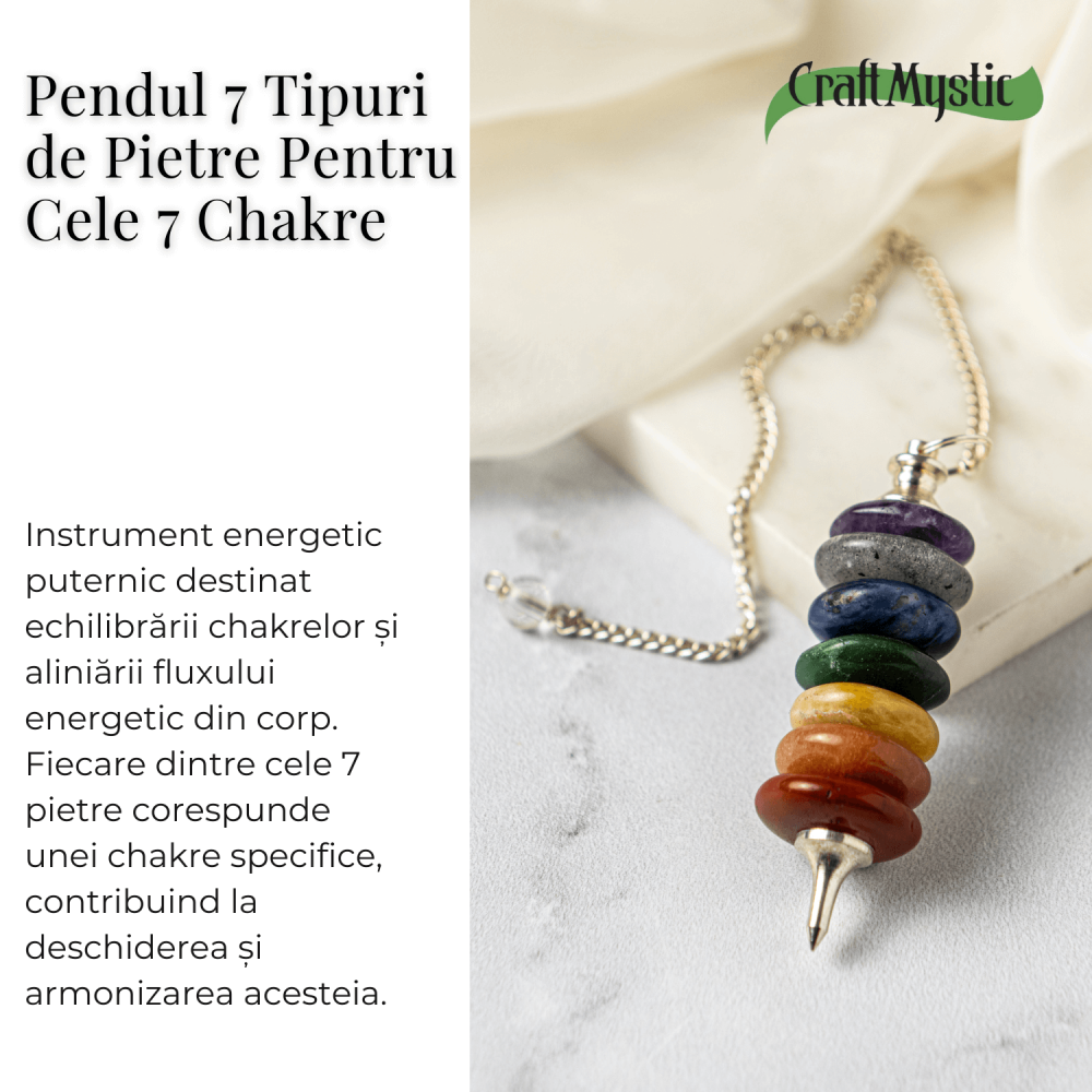 Pendul cu 7 Inele si Pietre Naturale – Echilibru si Vindecare Chakre [4]
