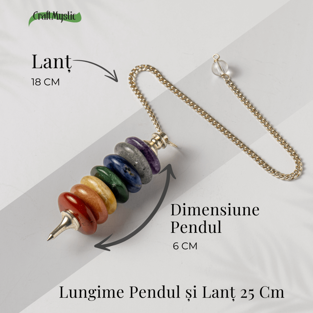 Pendul cu 7 Inele si Pietre Naturale – Echilibru si Vindecare Chakre [3]