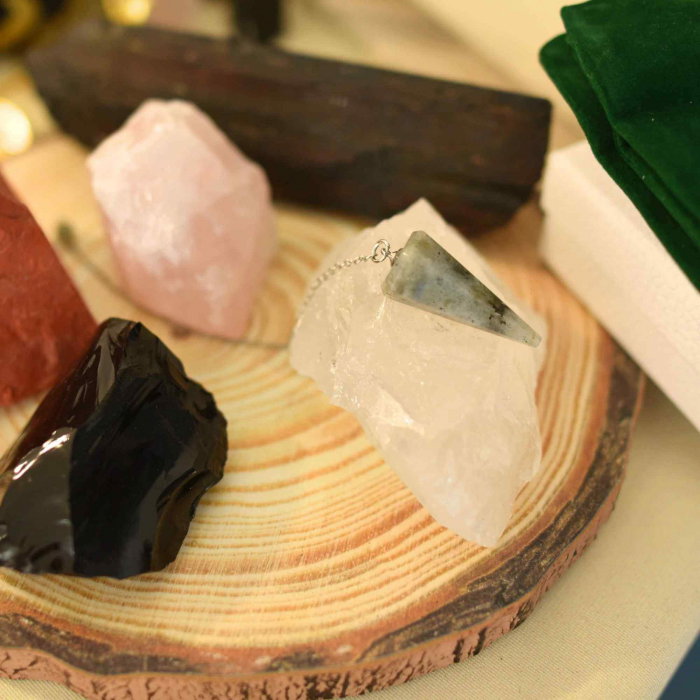 Pendul din Labradorit Natural cu Punct Hexagonal Instrument Precis pentru Reiki si Chakra [3]