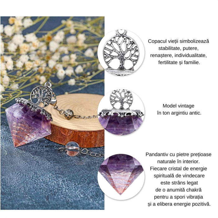 Pendul orgonic cu cristale vindecatoare 7 chakra pentru meditatie si energie pozitiva [4]