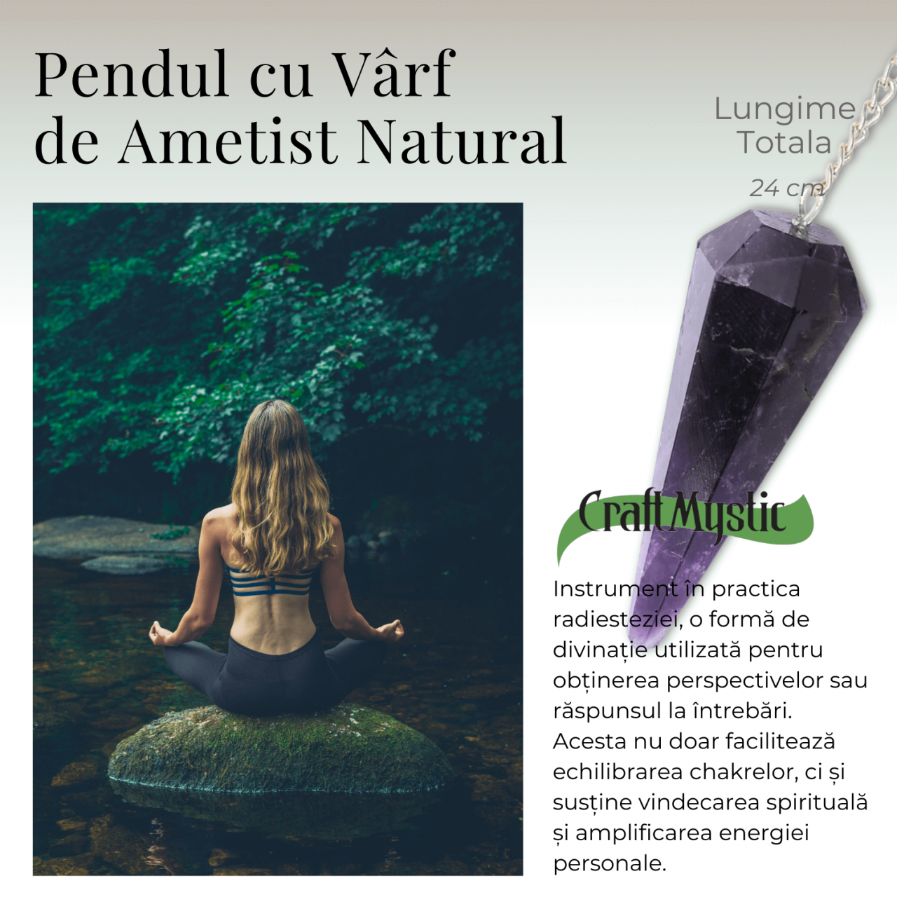Pendul Radiestezie Ametist cu 7 Margele Chakre pentru Vindecare [5]