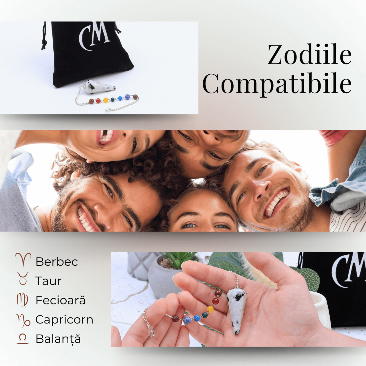 Pendul Piatra Lunii Curcubeu cu 7 Margele Chakre - Echilibru si Claritate [5]