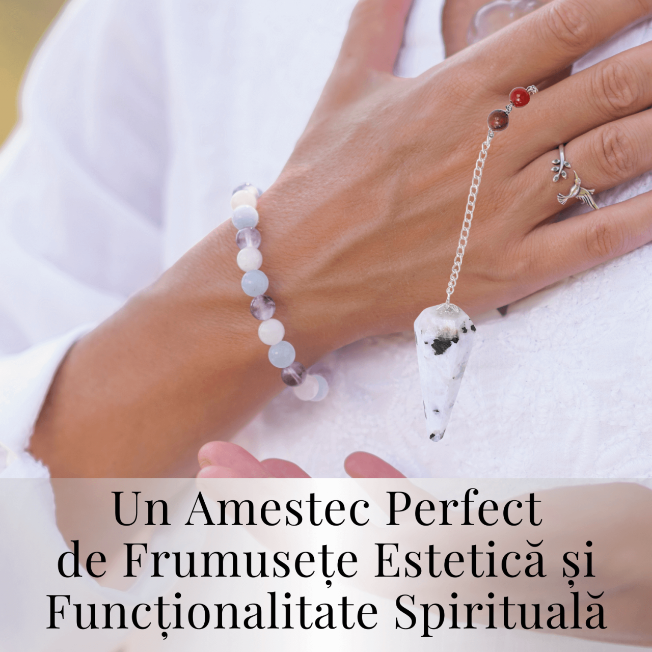 Pendul Piatra Lunii Curcubeu cu 7 Margele Chakre - Echilibru si Claritate [7]