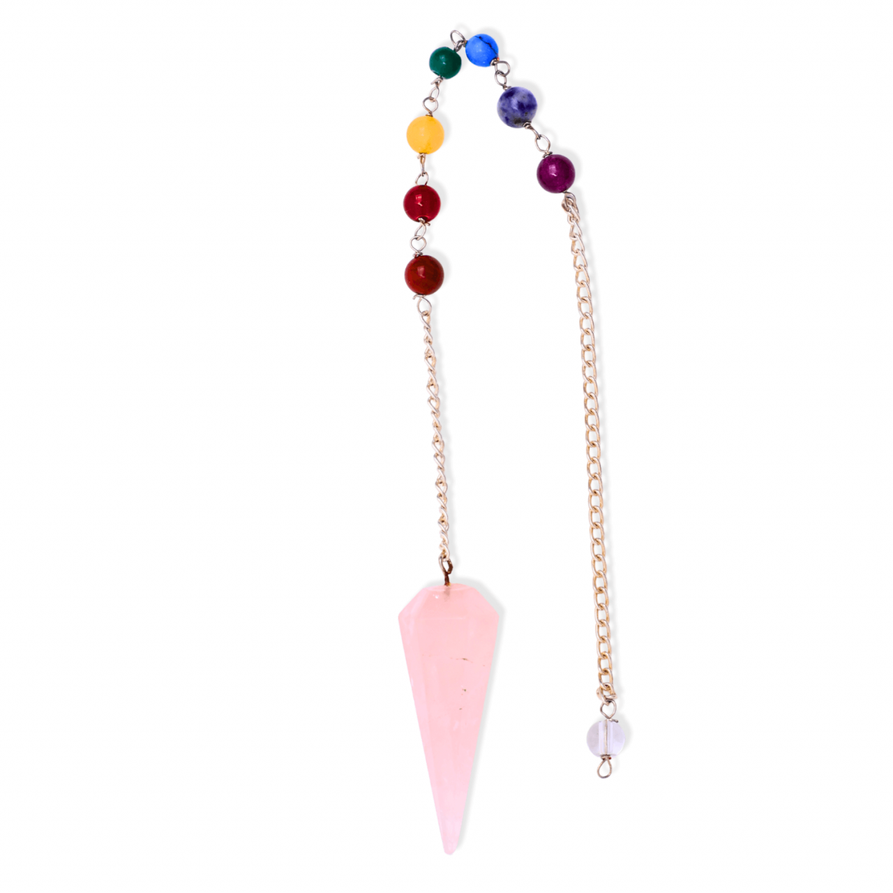 Pendul din Cuart Roz cu 7 Margele Chakre pentru Vindecare [1]