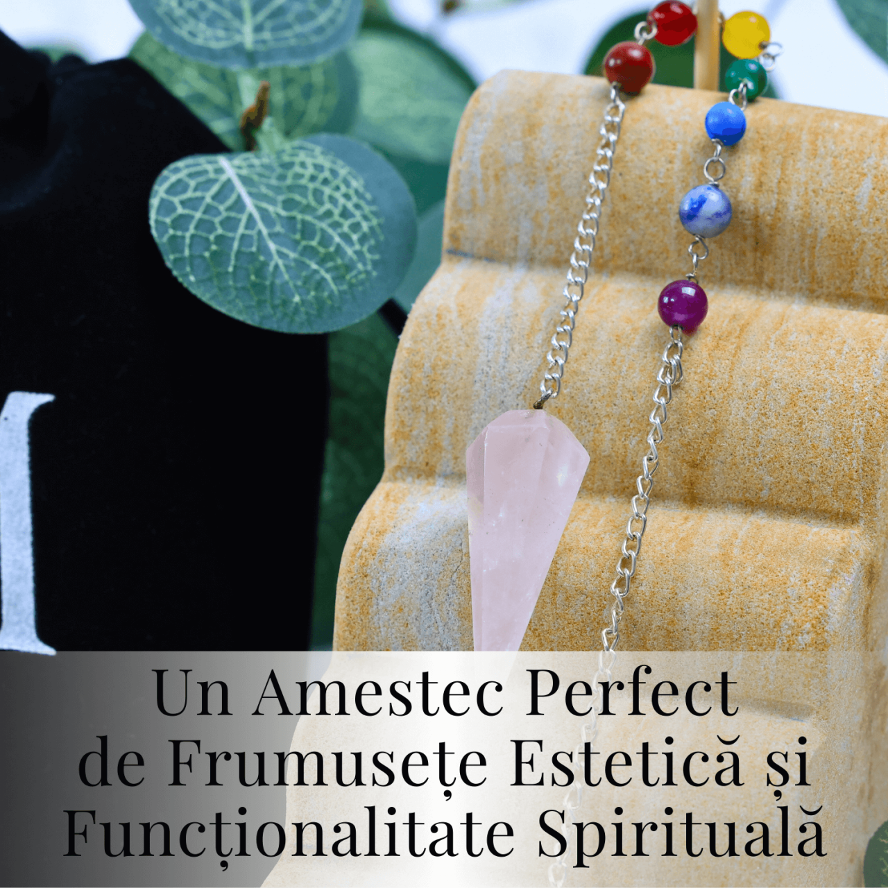 Pendul din Cuart Roz cu 7 Margele Chakre pentru Vindecare [2]