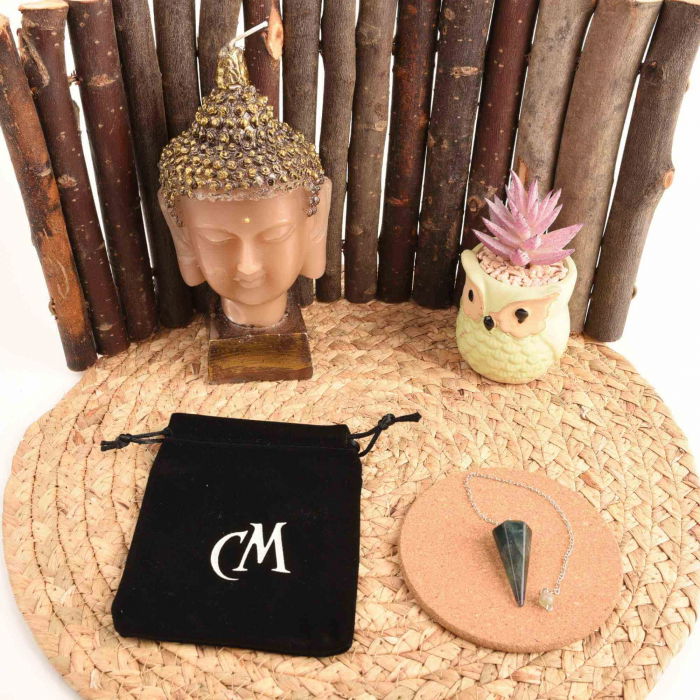 Pendul radiestezie Fluorit violet si saculet satin de catifea- Pentru meditatie, divinatie [4]