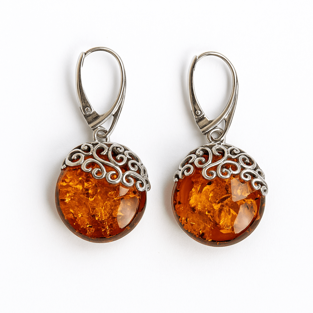 Piatra caldurii si linistii – Cercei handmade cu filigran si chihlimbar in montura argint 925 [1]