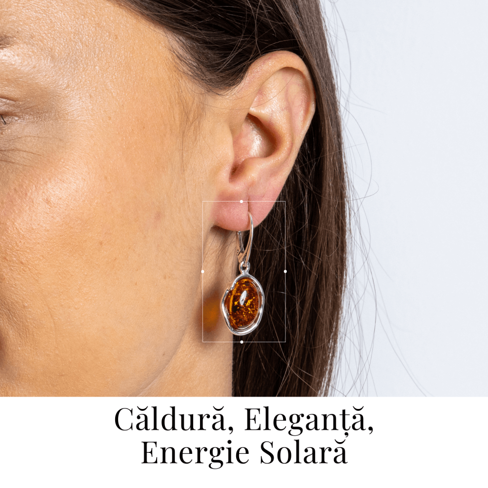 Piatra soarelui la urechea ta – Bijuterie Cercei cu vibe cald si elegant din chihlimbar si argint 925 [2]