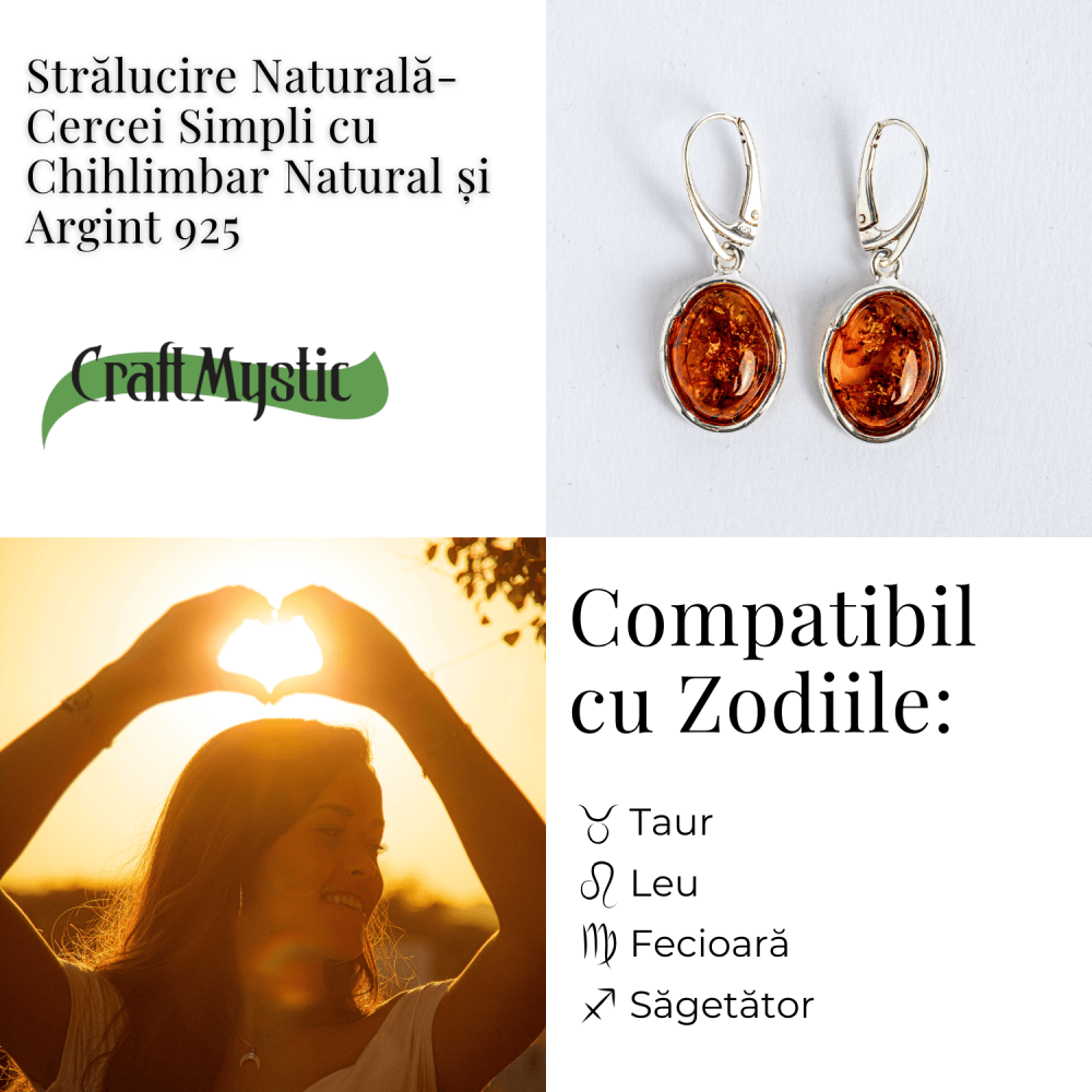 Piatra soarelui la urechea ta – Bijuterie Cercei cu vibe cald si elegant din chihlimbar si argint 925 [4]