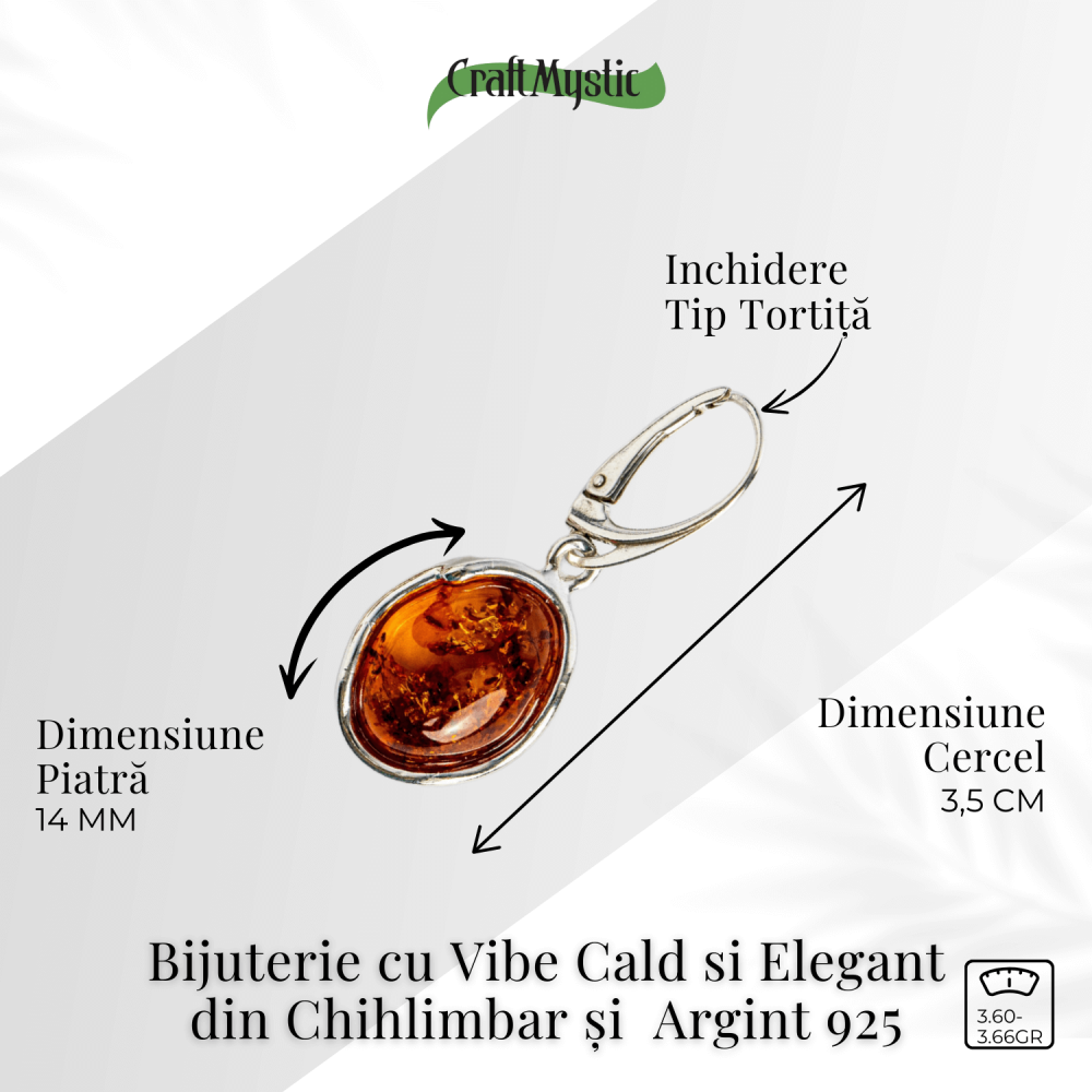 Piatra soarelui la urechea ta – Bijuterie Cercei cu vibe cald si elegant din chihlimbar si argint 925 [3]
