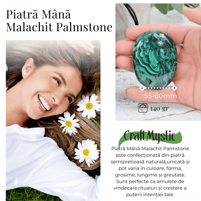 Piatra de Mana Malachit Natural Palmstone - Vindecare si Transformare [2]