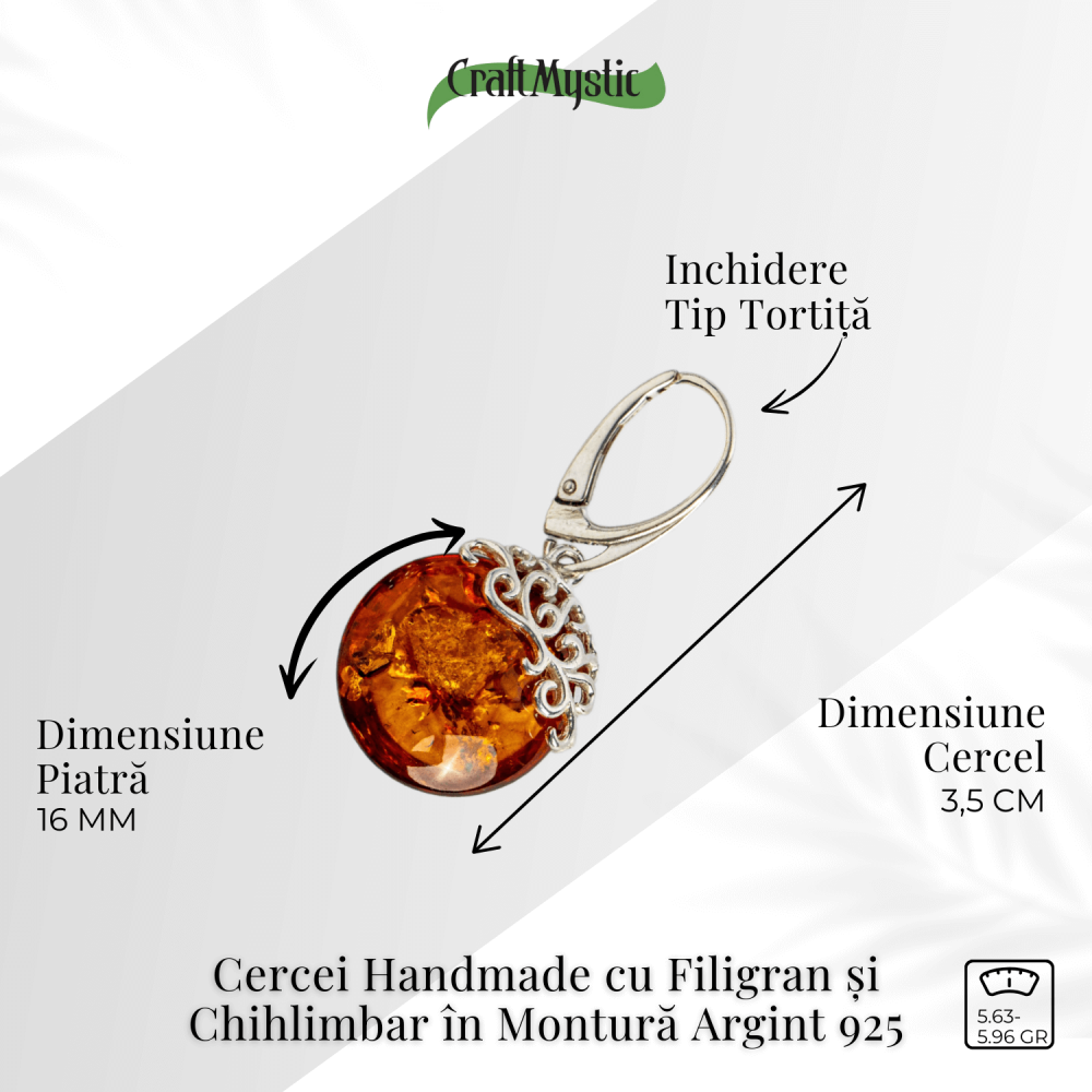 Piatra caldurii si linistii – Cercei handmade cu filigran si chihlimbar in montura argint 925 [3]