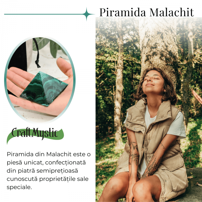 Piramida Malachit natural H 40-45 mm Latime 60 mm 210-230 gr - Sursa de Echilibru și Armonie [5]