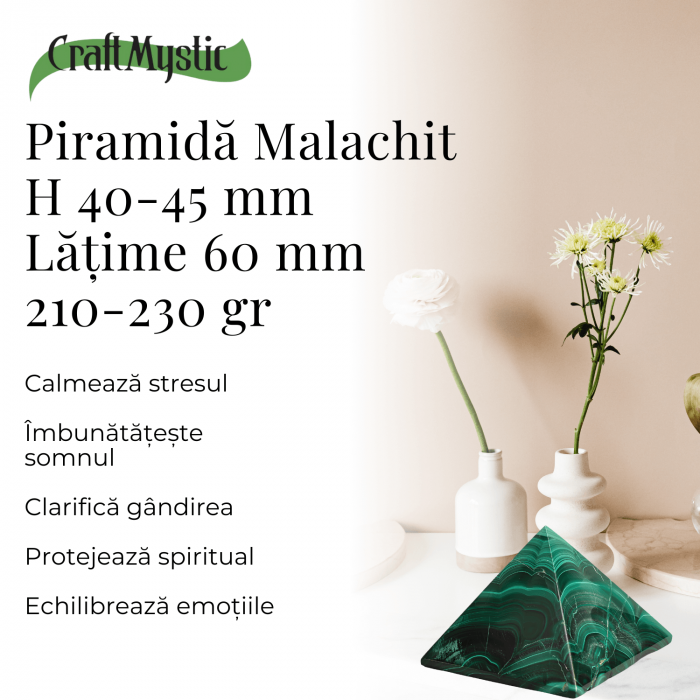 Piramida Malachit natural H 40-45 mm Latime 60 mm 210-230 gr - Sursa de Echilibru și Armonie [4]